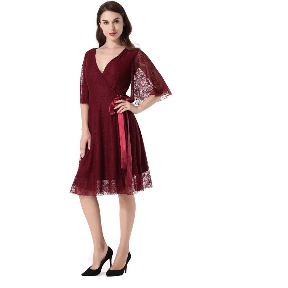 Red Lace Wrap Dress